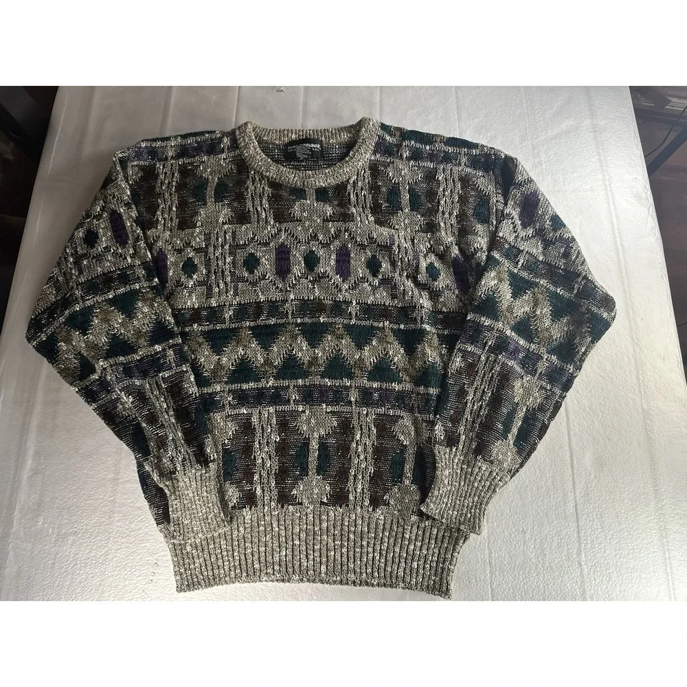 VTG Expressions International Sweater Mens Large Coogi Style Geometric Knit Kor